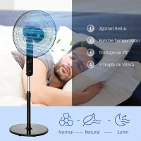 HOMCOM, Ventilator de Podea, Cu Telecomandă, Metal, Plastic,44,5 x 44,5 x 124 cm, Negru(m-7)