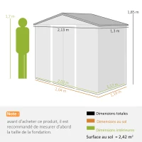 Outsunny Abri de jardin 2,5 m² - remise pour outils avec kit de fondation - cabanon porte verrouillable - tôle d'acier kaki(m-3)