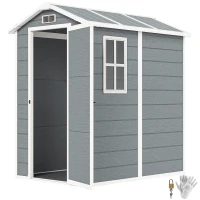 Outsunny Magazie de Grădină din Rășină cu Podea, Ușă Blocabilă și Fereastră, 1,3 x 1,8 m, Gri(m-11)