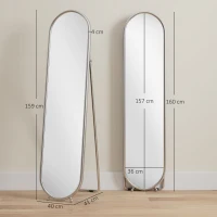 HOMCOM Oglindă de podea în mărime naturală cu suport pliabil, sticlă și metal, 40x4x160 cm, argintiu(m-3)