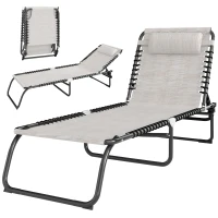 Outsunny Tumbona Plegable, Tumbona Jardín Exterior Reclinable 4 Posiciones con Reposacabezas y Marco de Acero, Carga 120 kg, para Terraza, Piscina, Playa, 189x58x30 cm, Crema(m-10)