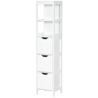 HOMCOM Narrow Floor Cabinet, Bathroom Cabinet with 3 Drawers and 2 Open Shelves, 30W x 30D x 141.6Hcm, White(m-11)