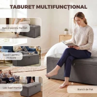 HOMCOM Pouf pentru ședere, suport pentru picioare, scaun, bancă mică, dulap pentru depozitare, gri(m-7)