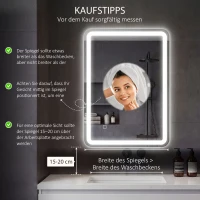 HOMCOM Badezimmerspiegel, beleuchtet, Touch-Steuerung, beschlagfrei, dimmbar, 3 Lichtfarben, 70x90, Silber(m-4)