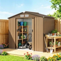 Outsunny Abri de jardin 2,5 m² - remise pour outils avec kit de fondation - cabanon porte verrouillable - tôle d'acier kaki(m-2)