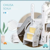 AIYAPLAY Scivolo per Bambini 5 in 1 con Canestro da Basket Telescopio Scaletta e Cesto Inferiore per Interni Bianco e Grigio(m-6)