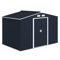 Outsunny Abri de jardin 5,4 m² 2,77 x 1,95 x 1,92 m kit de fondation porte coulissante ventilations acier galvanisé, gris foncé(m-11)
