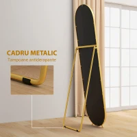 HOMCOM Oglindă de podea, cu suport pliabil, sticlă și metal, 50x4x180 cm, auriu(m-6)