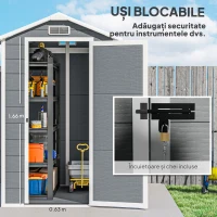 Outsunny Magazie de Grădină din Rășină cu Podea, Ușă Blocabilă și Fereastră, 1,3 x 1,8 m, Gri(m-6)
