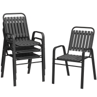 Outsunny Set 4 Scaune de Grădină Stivuibile Scaune de Exterior 56x66x91 cm Negru