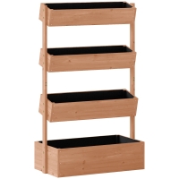 Outsunny Jardinera de Madera de 4 Niveles Jardinera Elevada Exterior con Orificios de Drenaje Tela no Tejida Marrón