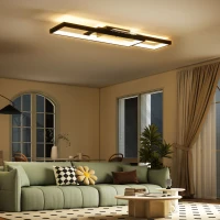 HOMCOM Deckenleuchte LED 43W 4600LM 3000-6000K dimmbare Deckenlampe Flach mit Fernbedienung Wandschalter 70 x 30 x 7 cm Schwarz(m-2)