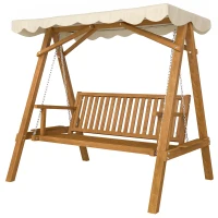 Outsunny Dondolo da Giardino Stile Classico Legno Massello di Pino Conforme alle Norme di FS Tettuccio Parasole in Tessuto di Poliestere con Rivestimento di PA 162x130x185cm 240kg(m-10)