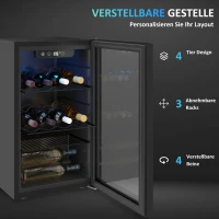 HOMCOM Weinkühlschrank 24 Flaschen, 68 Liter Kapazität, 4–16 °C Standgerät für Getränke, Bier und Wein mit Glas-Tür, Schwarz(m-6)