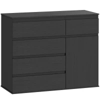 HOMCOM Modern Chest Of Drawers, 5 Drawer Dresser with Adjustable Shelf, Soft-Close Door, Black(m-1)