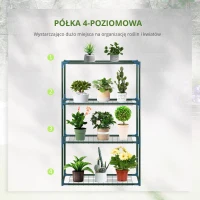 Outsunny Stojak na rośliny, zestaw 2 szt, po 4 półki, możliwość łączenia lub osobnego używania, stal, zielony, 70 x 27 x 110 cm(m-5)
