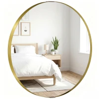 HOMCOM Round Wall Mirror 61 cm, Wall Mounted Bathroom Mirror with Tempered Safety Glass and Aluminium Alloy Frame, Gold Tone(m-10)