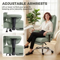 HOMCOM Executive Office Chair, Reclining Desk Chair with Footrest, Adjustable Armrests, Pet Friendly Faux Leather, Green(m-5)