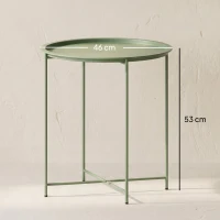 Outsunny Masă de grădină cu tavă detașabilă și picioare pliabile din oțel, Ø46x50 cm, verde(m-3)