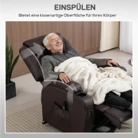 HOMCOM Aufstehsessel, Relaxsessel mit Aufstehhilfe, inkl. Fernbedienung, Becherhalter, verstellbare Rückenlehne, Braun(m-6)