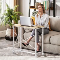 HOMCOM Klappbarer Schreibtisch mit Rädern, platzsparend, Stahl, MDF, Natur(m-8)