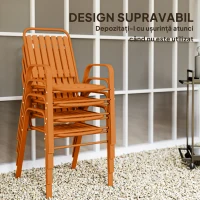 Outsunny Set de 4 Scaune de Grădină Stivuibile cu Spătar Înalt și Brațe, 56x66x91 cm, Maro Închis(m-5)