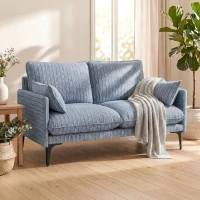HOMCOM Canapea 2 locuri din material respirabil cu perne groase, 2 perne, cotiere, pentru living, Albastru(m-2)