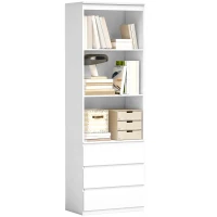 HOMCOM Bibliothèque haute de 180 cm avec 3 étagères et 3 tiroirs 60 x 35 x 180 cm en bois blanc(m-11)