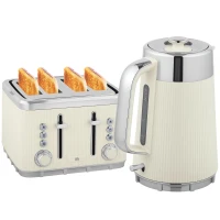 HOMCOM 2200W, 1,7L Wasserkocher mit Schnellkochfunktion, Entkalkungsfilter und 4-Scheiben-Toaster mit 7 Bräunungsstufen, Creme(m-10)