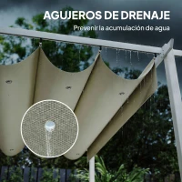 Outsunny Pérgola de Jardín 4x3 m con Techo Retráctil Protección UPF30+ Drenaje Cenador de Jardín para Patio Exterior Beige(m-7)