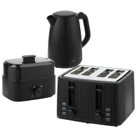HOMCOM 1,7L Schnellkoch-Wasserkocher und 4-Scheiben-Toaster-Set, Eierkocher für 6 Eier mit Kontrollleuchte Schwarz(m-1)