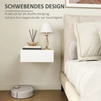 HOMCOM Noptier Suspendat Modern cu Sertar, din Lemn, 40x30x15 cm, Alb(m-4)