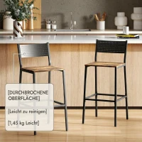 HOMCOM Lot de 2 tabourets de bar, chaises de bar, assise 72,5H cm, dossier et repose-pieds, pieds en métal, brun rustique(m-8)