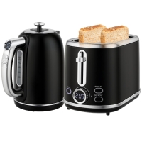 HOMCOM Ensemble bouilloire et grille-pain, bouilloire en acier inoxydable 1,7 L et 2200 W et grille-pain à 2 tranches, noir