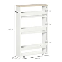 kleankin Storage Cart, 4-Tier Compact Storage Trolley on Wheels and Handle, 48W x 15D x 80H cm, White(m-3)