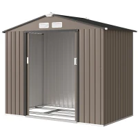 Outsunny Casetta da Giardino in Metallo con Prese d'Aria e Doppia Porta Scorrevole, 2.1x1.3m, Marrone(m-10)