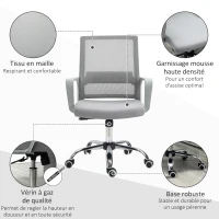 Vinsetto Lot de 2 fauteuils chaise de bureau ergonomique hauteur réglable pivotante 360° revêtement maille gris(m-8)