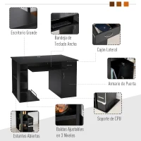 HOMCOM Secretária para Escritório com Prateleiras Abertas Gabinete Suporte para Cpu e Bandeja Removível 120x60x74 cm Preto(m-4)