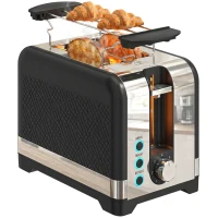 HOMCOM Tostadora de 2 rebanadas con 7 niveles de tostado, funciones Calentar/Descongelar/Cancelar, rejilla calentadora, 930 W(m-7)