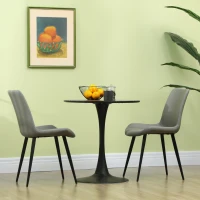 HOMCOM Lot de 4 chaises de salle à manger chaise de cuisine assise en similicuir pieds en acier avec dossier gris foncé(m-10)