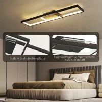 HOMCOM Deckenleuchte LED 43W 4600LM 3000-6000K dimmbare Deckenlampe Flach mit Fernbedienung Wandschalter 70 x 30 x 7 cm Schwarz(m-6)
