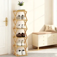 HOMCOM Schuhregal, klappbar Schuhständer mit 6 Ebenen aus Bambus, für max. 9 Paar Schuhe, 30 x 29 x 108 cm, Natur(m-9)