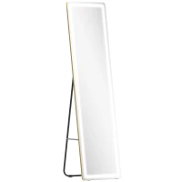 HOMCOM Specchio da Terra e da Parete con Luce LED Regolabile e Telecomando, 40x37x156.5cm(m-1)