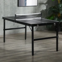 SPORTNOW Masă de Ping Pong Pliabilă cu Mâner pentru Transport, din Aluminiu și Lemn, 152x76x72 cm, Negru(m-2)