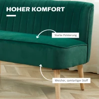HOMCOM Sofa Retrodesign 2-Sitzer-Sofa, Holzbeine, 117 cm x 56,5 cm x 77 cm, Dunkelgrün(m-4)