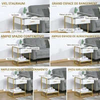 HOMCOM Set 2 noptiere moderne cu sertar și raft deschis din MDF și oțel, 45x40x60cm, alb și auriu(m-6)