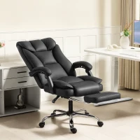 HOMCOM Chaise de bureau ergonomique, fauteuil de bureau inclinable avec repose-pieds, hauteur réglable, pivotante 360°, noir(m-10)