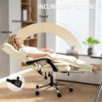HOMCOM Chaise de bureau ergonomique, fauteuil de bureau inclinable avec repose-pieds, hauteur réglable, pivotante 360°, beige(m-4)