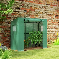 Outsunny Mini-Gewächshaus, Anlehn-Gewächshaus mit Rolltür und Netzfenstern, UV-beständig, für Blumen, Setzlinge, Pflanzen, Grün(m-2)