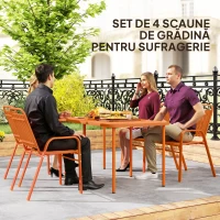 Outsunny Set de 4 Scaune de Grădină Stivuibile cu Spătar Înalt și Brațe, 56x66x91 cm, Maro Închis(m-4)
